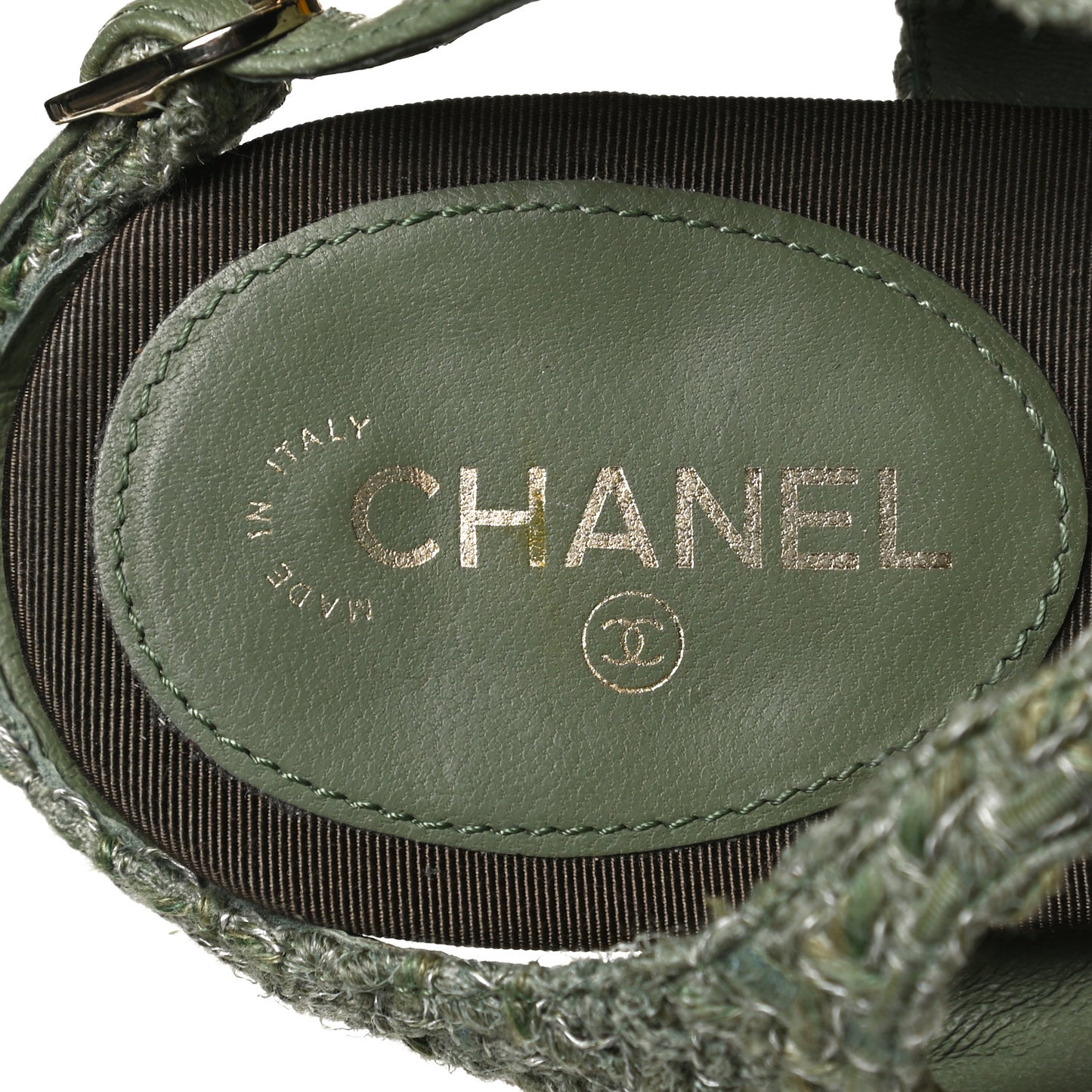 Tweed CC Charm Thong Sandals 37 Dark Green