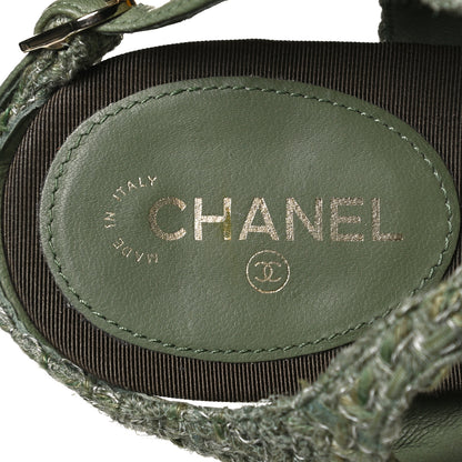 Chanel Tweed CC Charm Thong Sandals 37 Dark Green 9 of 11