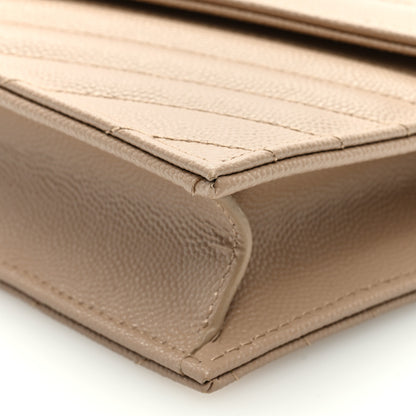 Saint Laurent Grain De Poudre Matelasse Chevron Monogram Envelope Chain Wallet Dark Beige 8 of 9