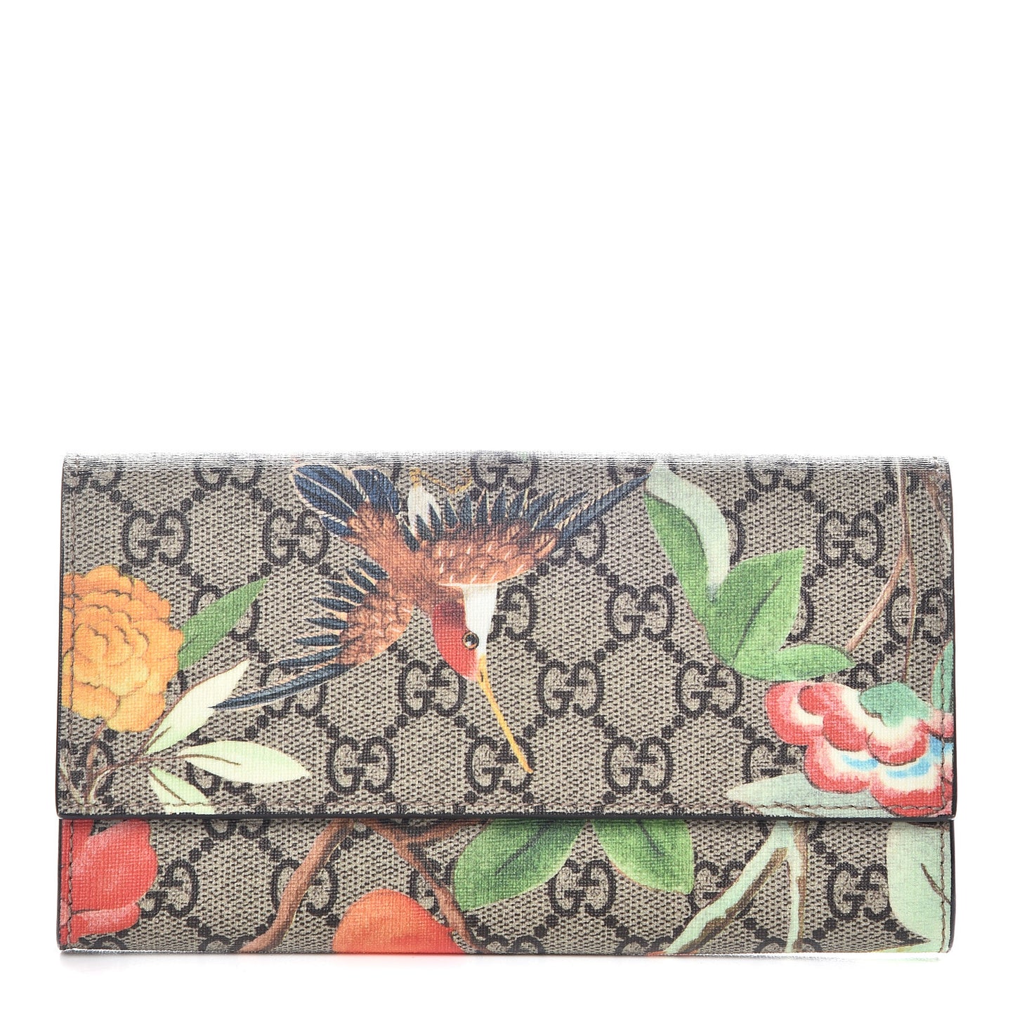 GG Supreme Monogram Tian Continental Wallet Beige Multicolor Red
