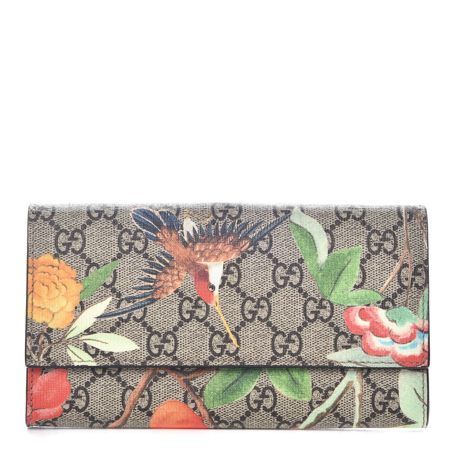 Gucci GG Supreme Monogram Tian Continental Wallet Beige Multicolor Red 1 of 7