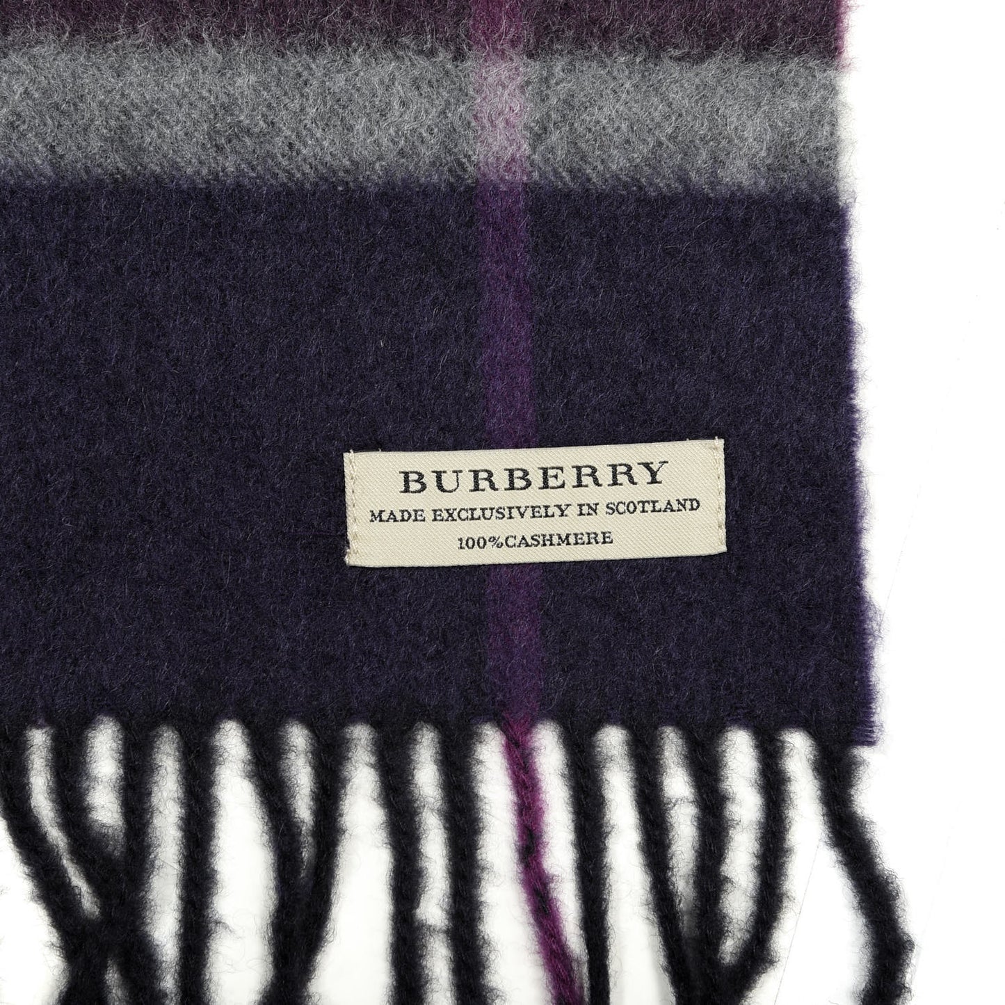 Cashmere Giant Check Fringe Scarf Purple