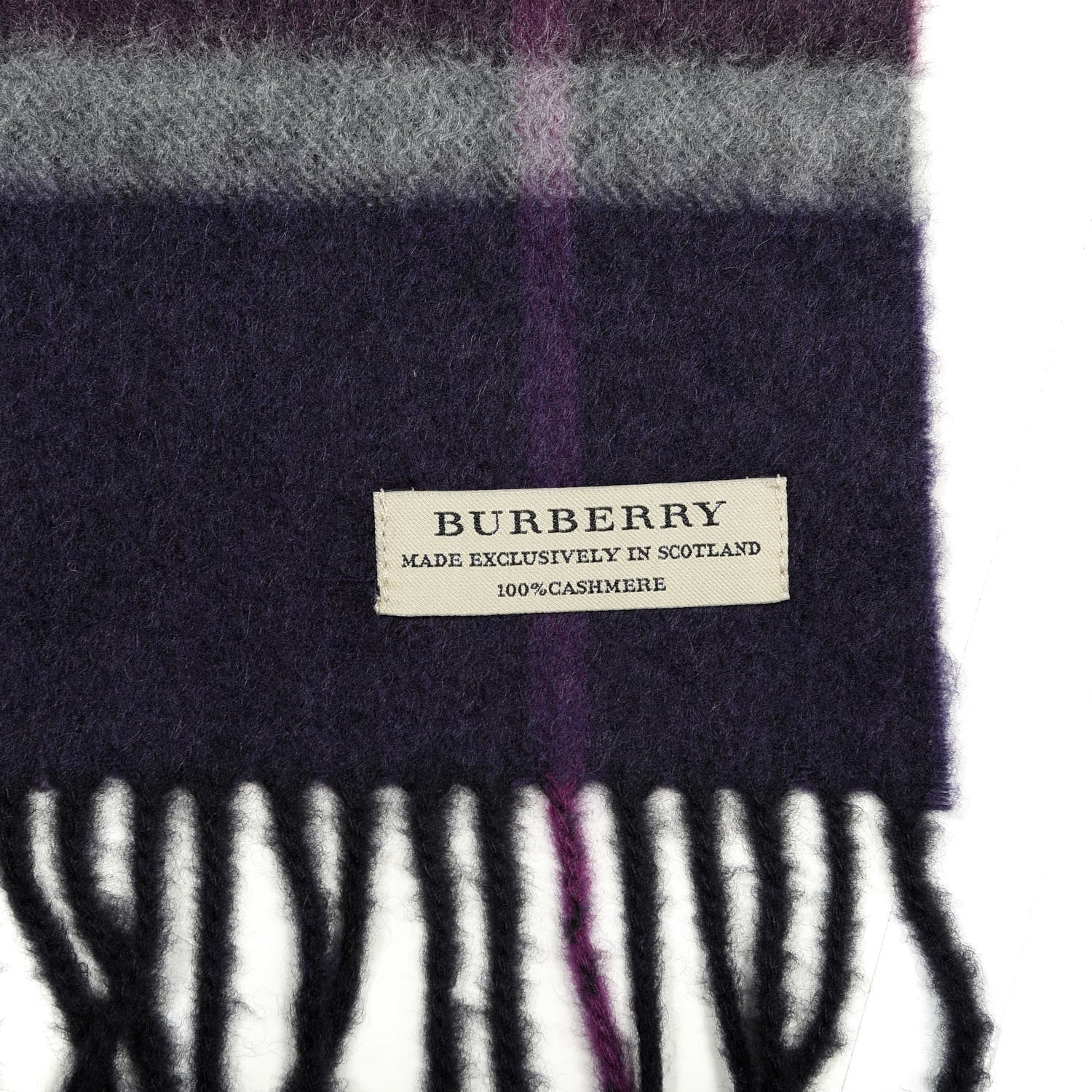 Burberry Cashmere Giant Check Fringe Scarf Purple 3 of 4