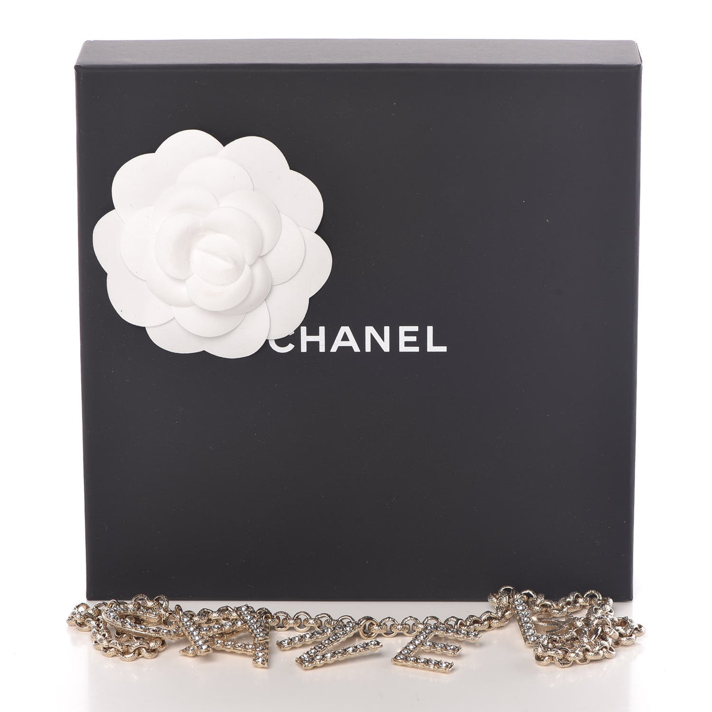 Metal Crystal Cha-Nel Logo Necklace Gold