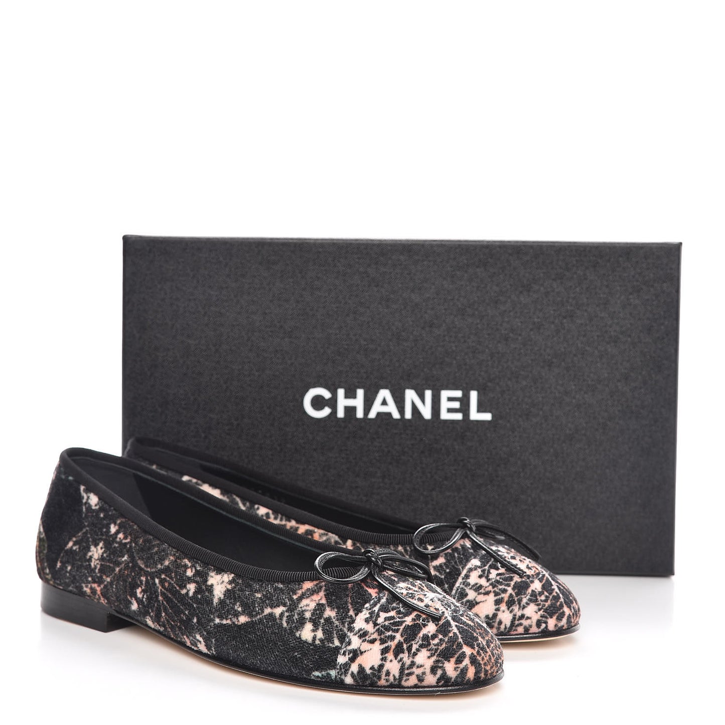 Printed Tweed Ballerina Flats 37 Black Ecru Red Green