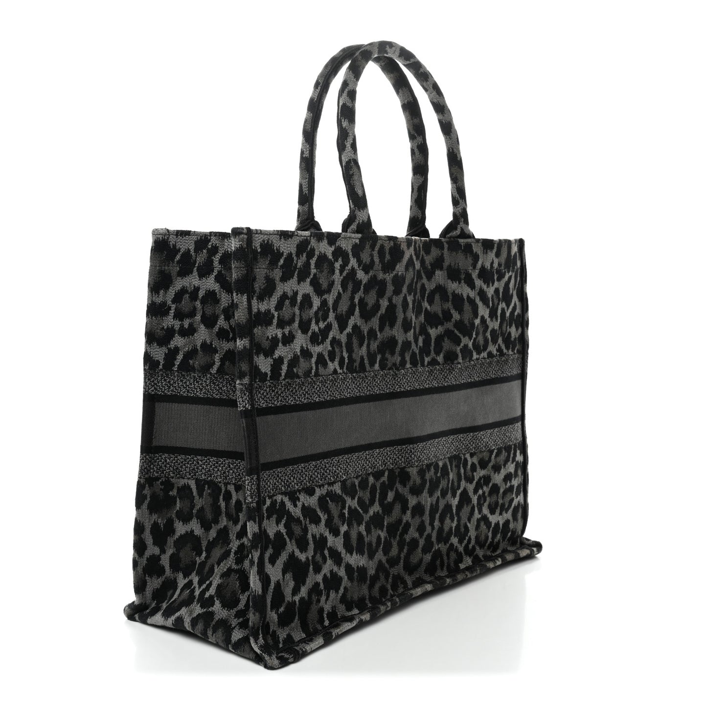 Canvas Mizza Embroidered Large Leopard Book Tote Grey