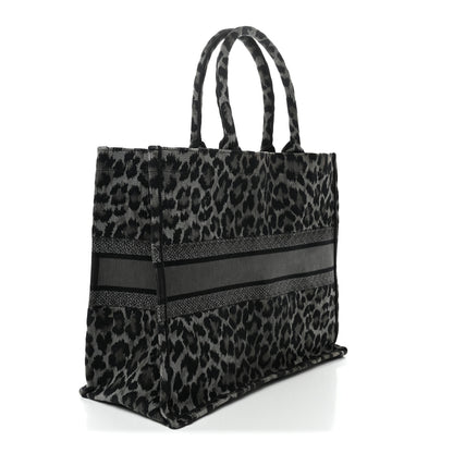 Christian Dior Canvas Mizza Embroidered Large Leopard Book Tote Grey 3 of 15
