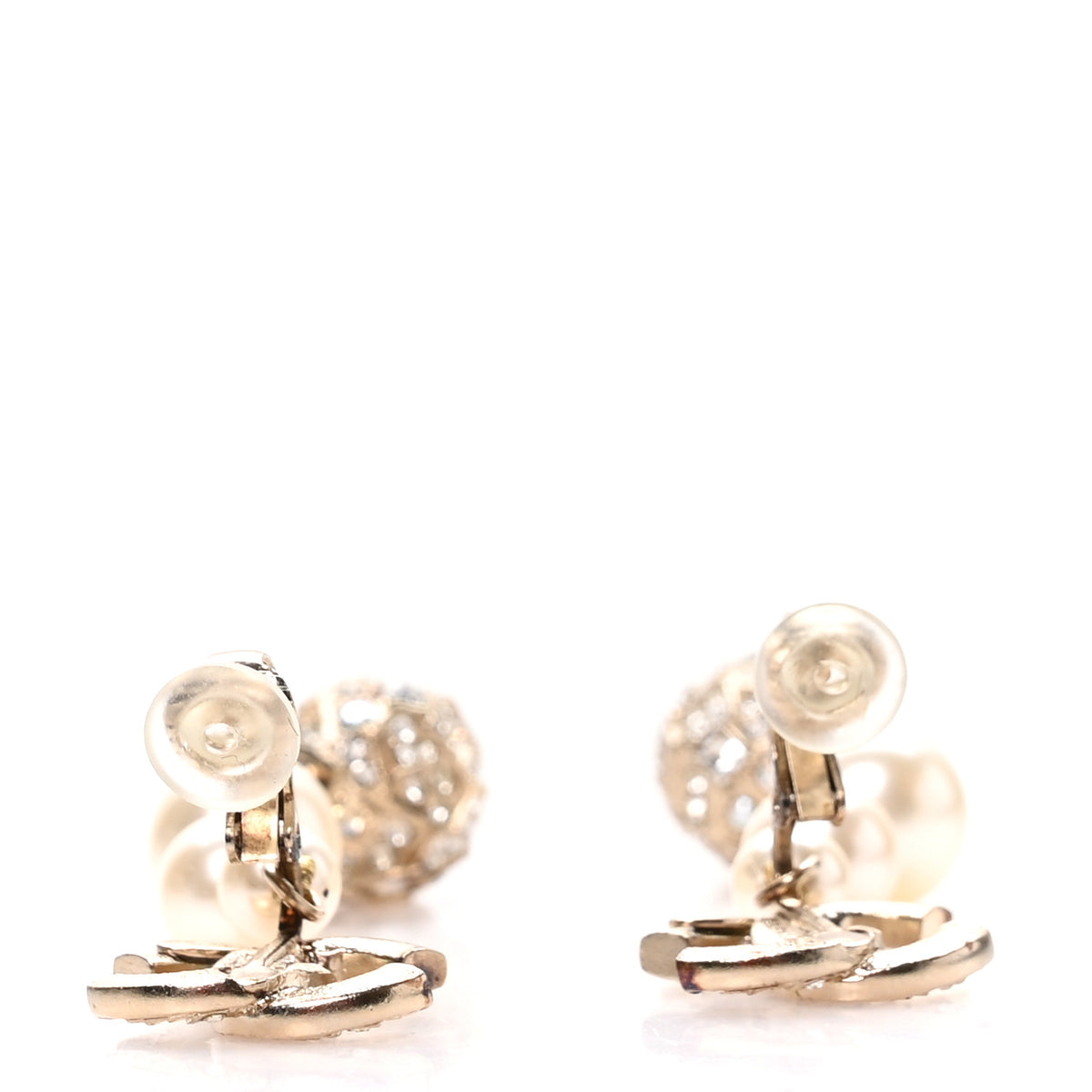 Crystal Pearl CC Drop Clip On Earrings Gold Pearly White