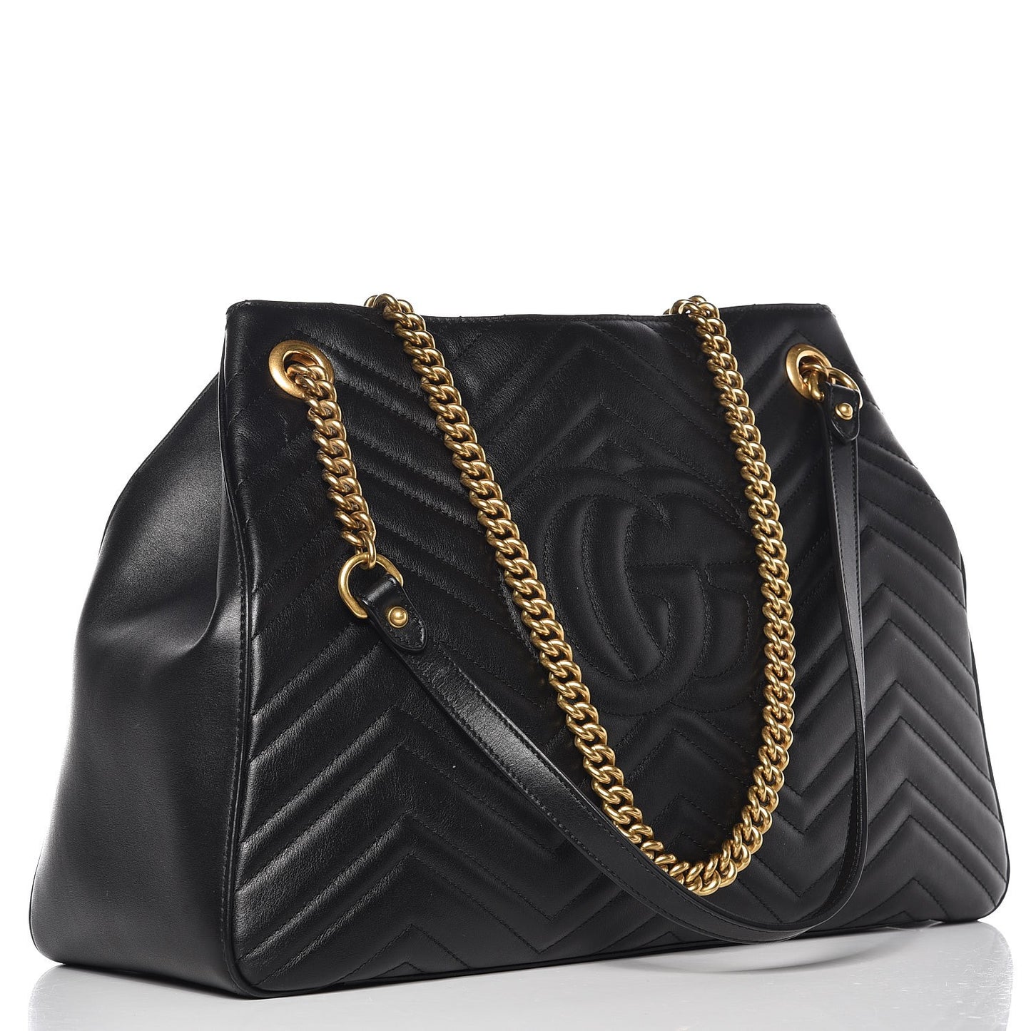 Calfskin Matelasse Medium GG Marmont Shoulder Tote Bag Black