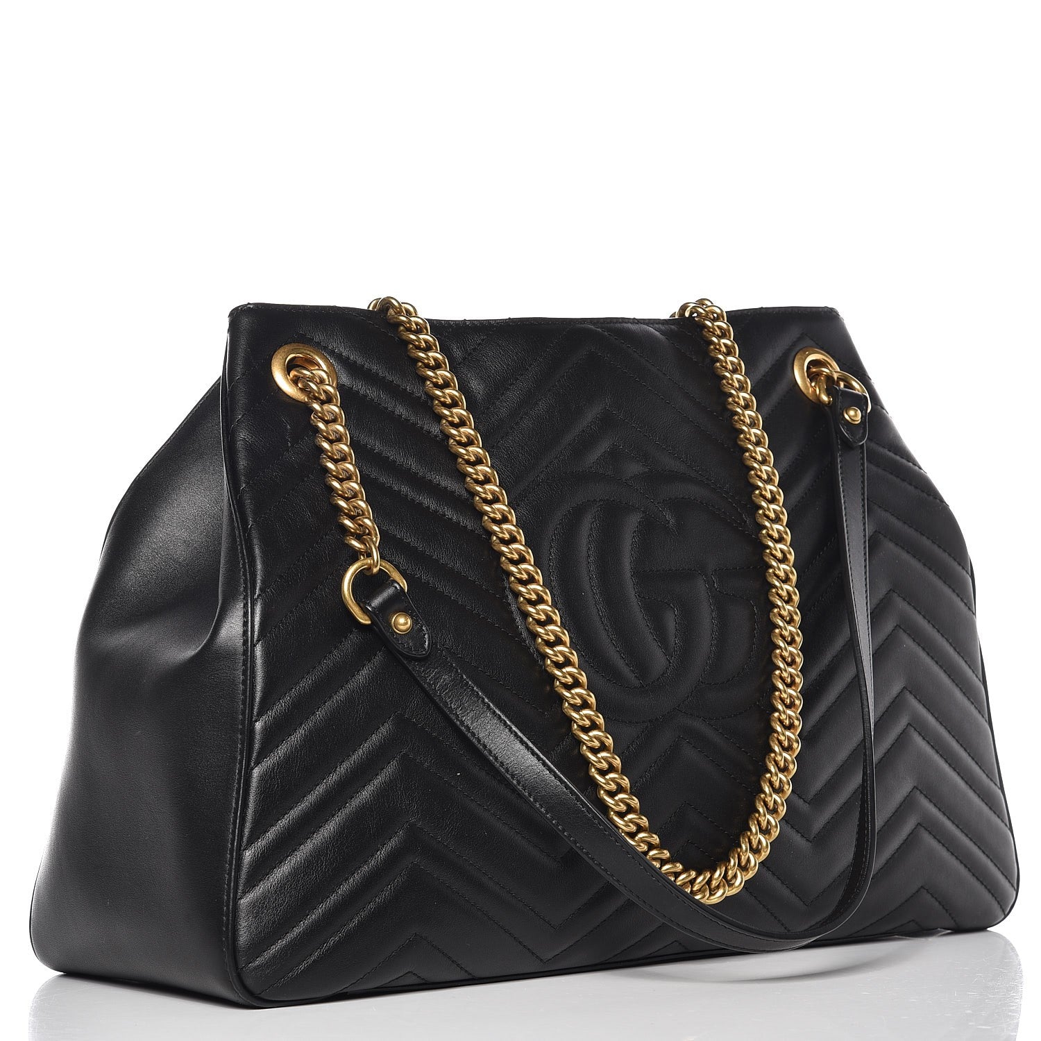 Gucci Calfskin Matelasse Medium GG Marmont Shoulder Tote Bag Black 3 of 7