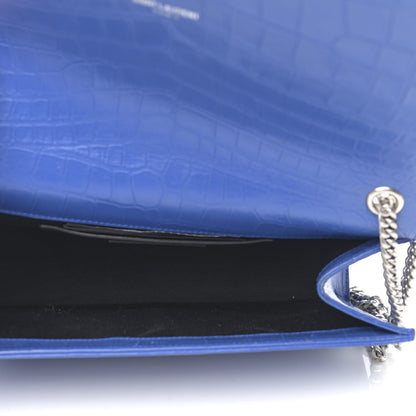 Saint Laurent Calfskin Crocodile Embossed Medium Classic Monogram Kate Tassel Satchel Bleu Majorelle 5 of 15