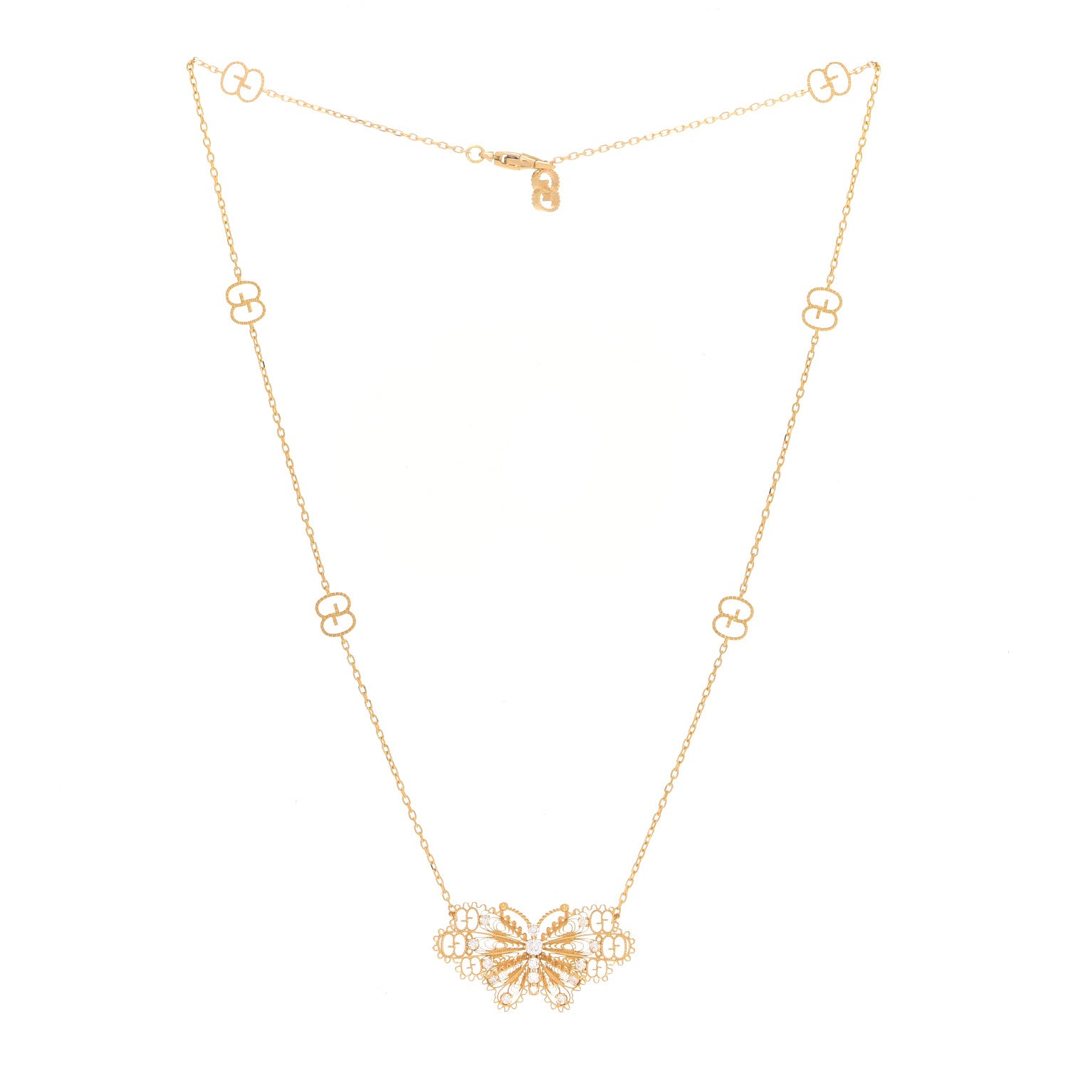Gucci 18K Yellow Gold Diamond Le Marche Des Merveilles Butterfly Necklace 3 of 6