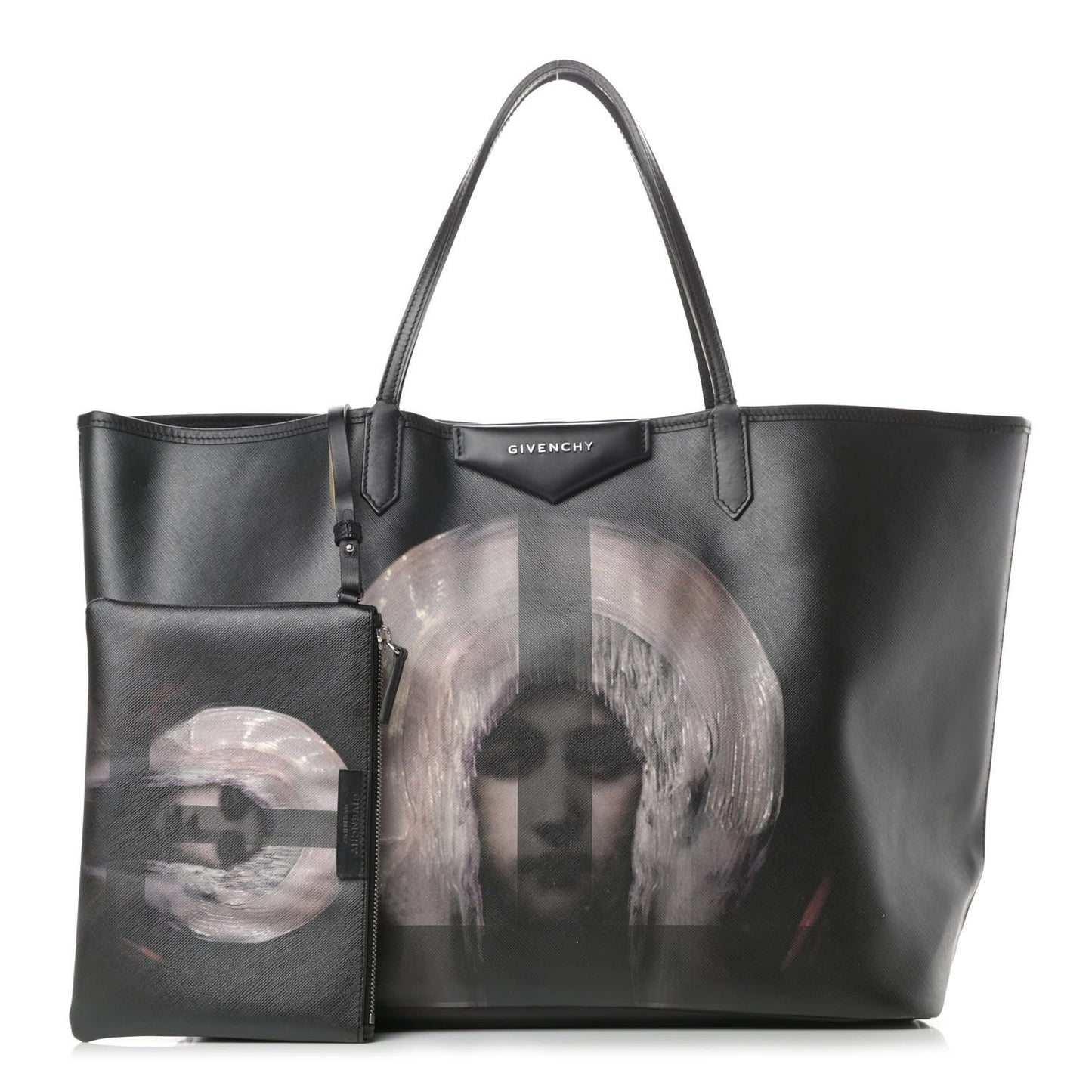 Textured Coated Canvas Madonna Print Large Antigona Tote Black