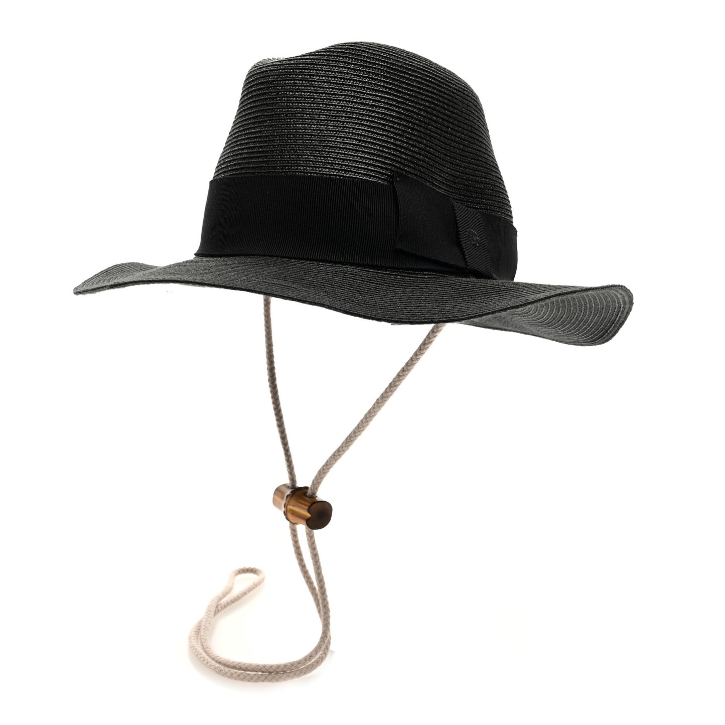 Raffia Bamboo GG Fedora Hat M Black