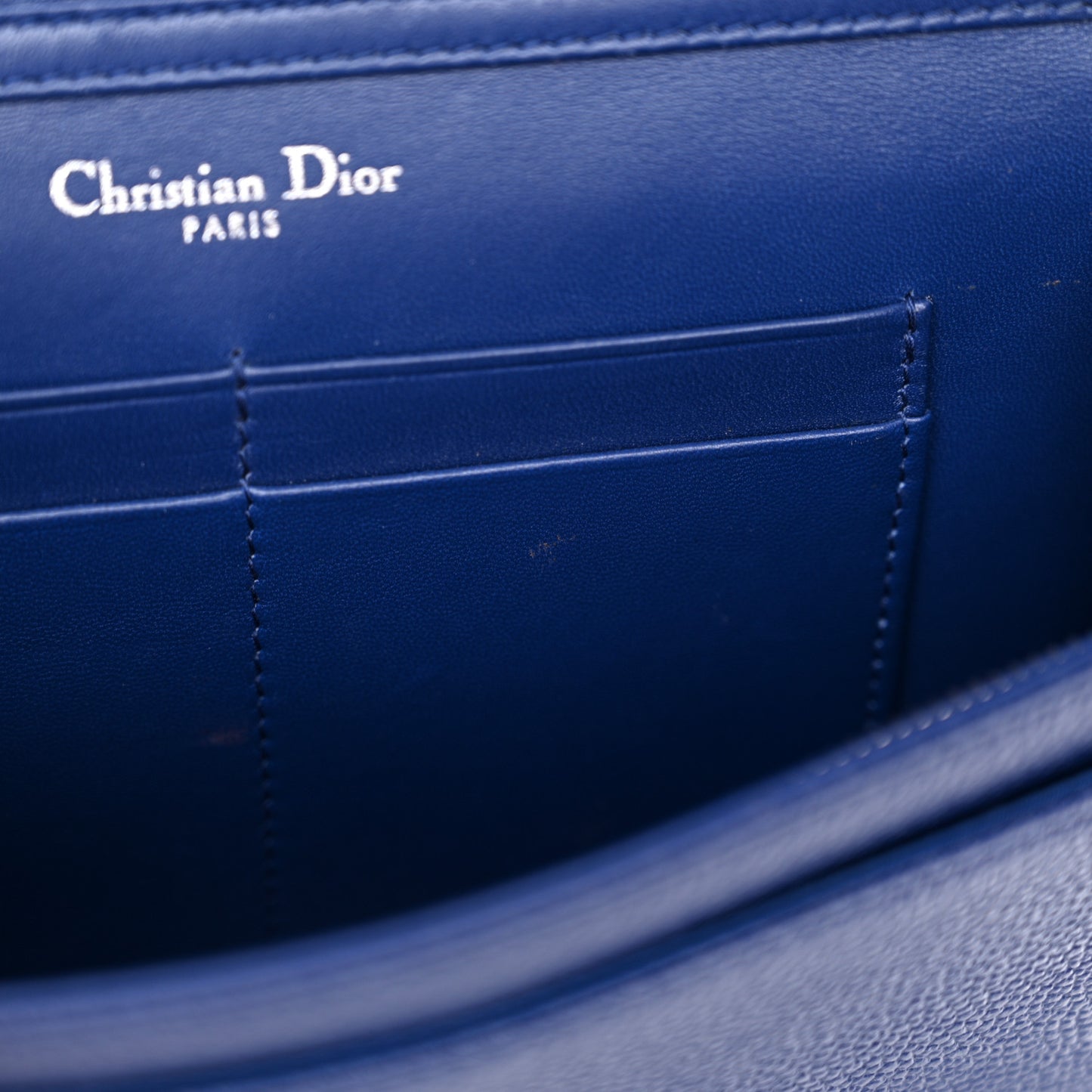 Grained Calfskin Diorama Wallet on Chain Pouch Blue