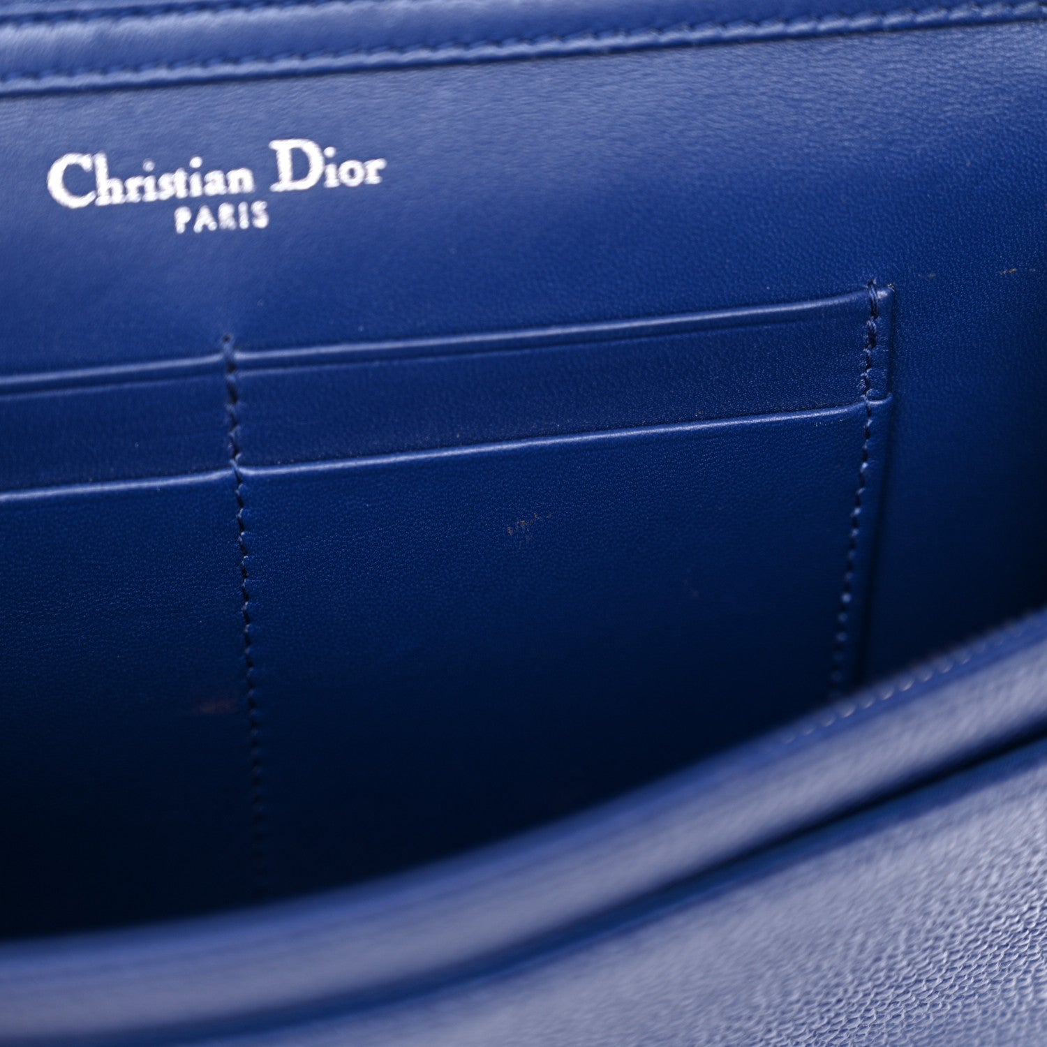 Christian Dior Grained Calfskin Diorama Wallet on Chain Pouch Blue 11 of 13
