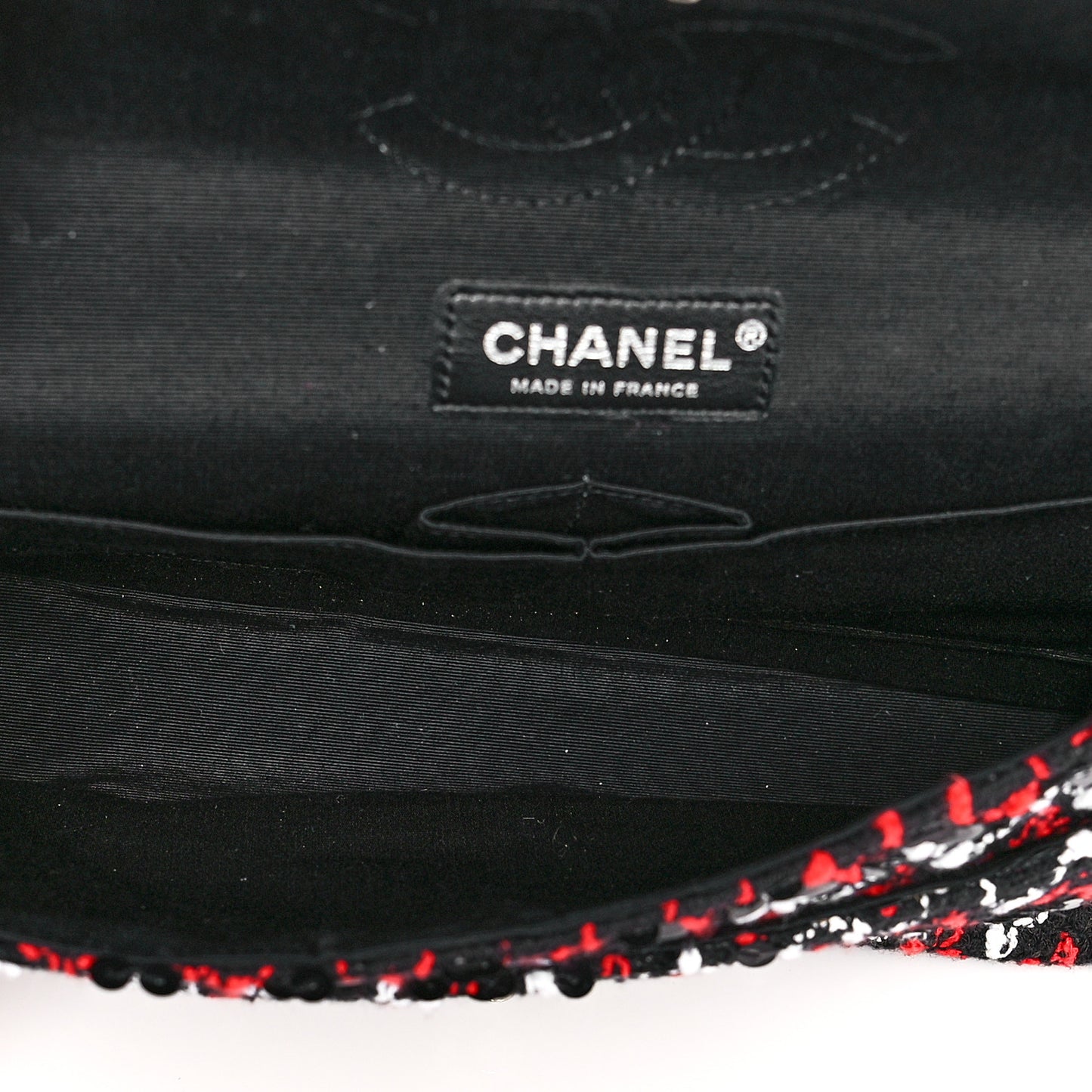 Tweed Sequin Medium Double Flap Black Red White