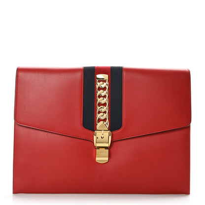 Gucci Calfskin Maxi Sylvie Clutch Red 1 of 9
