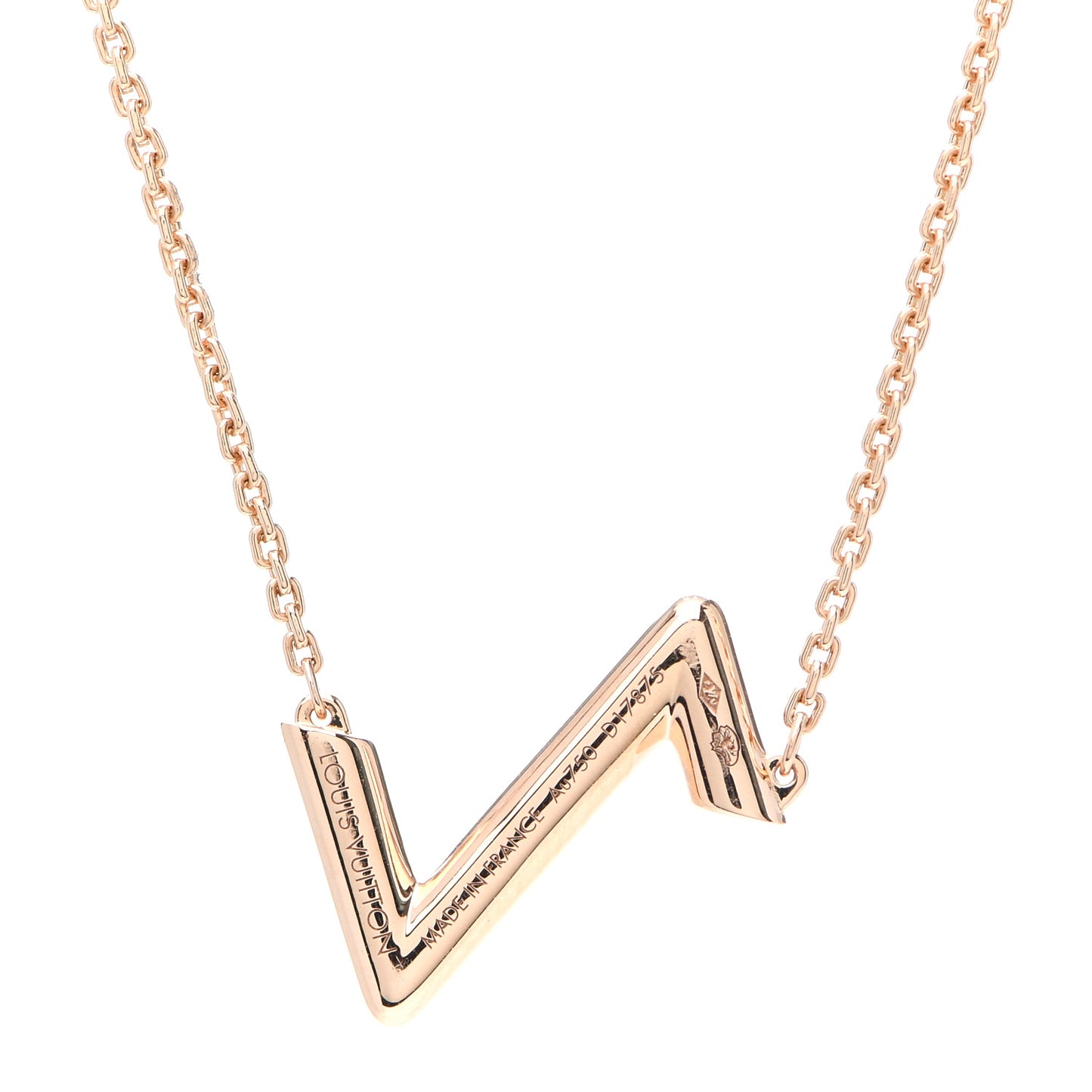 18K Pink Gold LV Volt Upside Down Pendant Necklace