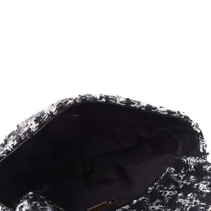 Chanel Tweed Quilted Large 19 Flap Black Ecru White 5 of 11