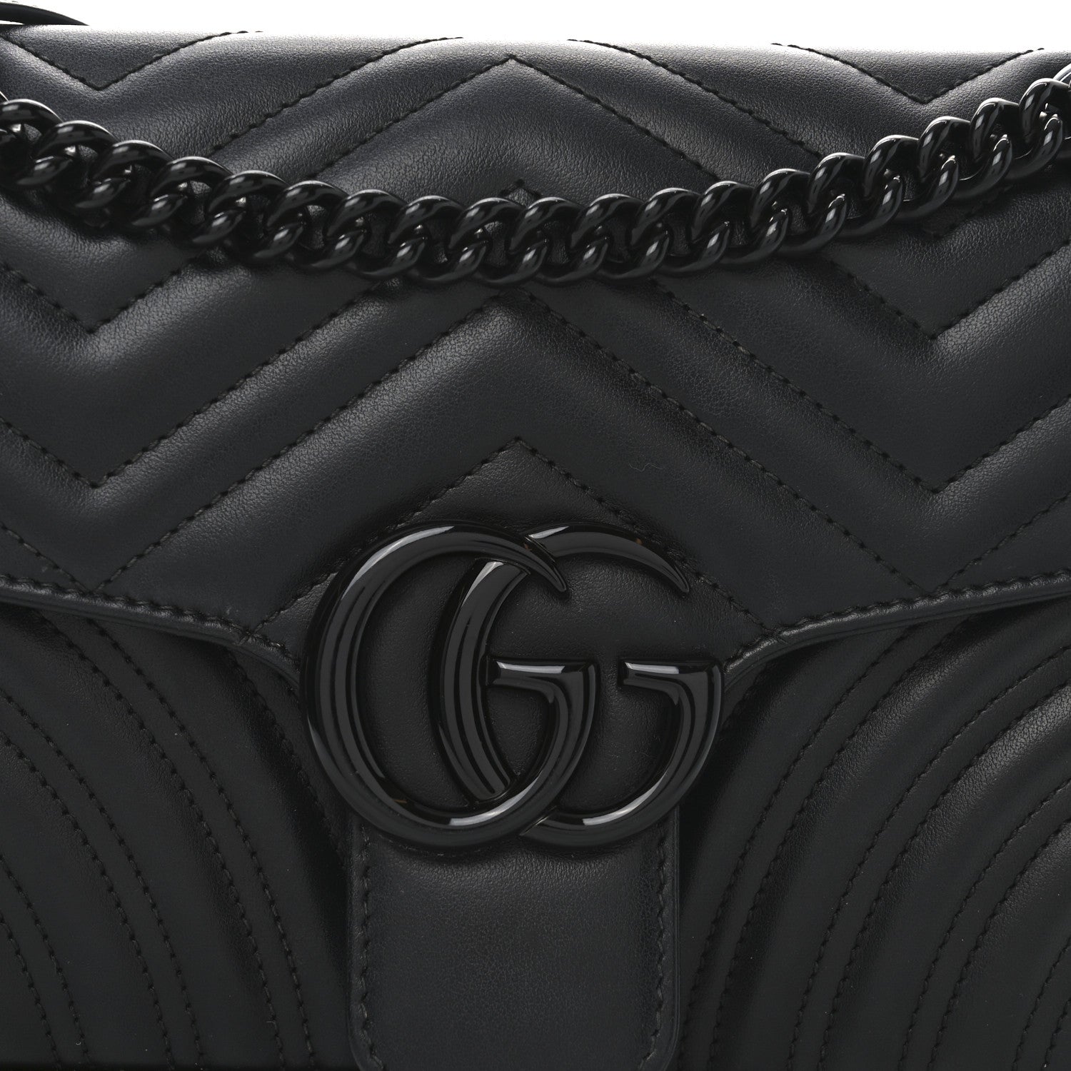 Gucci Calfskin Matelasse Monochrome Small GG Marmont Shoulder Bag Black 7 of 9