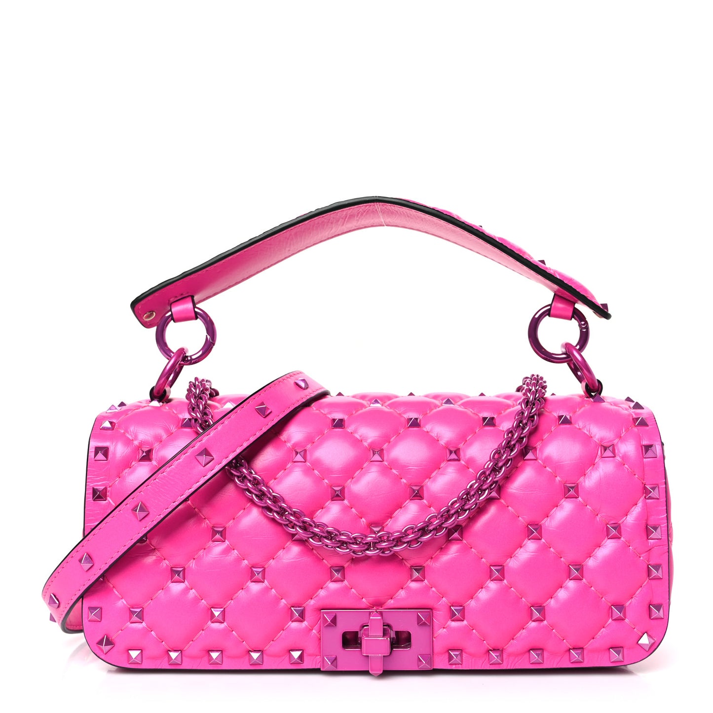 Calfskin Lacquer Monochrome Small Rockstud Spike Shoulder Bag Pink PP