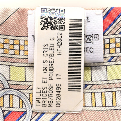 Hermes Silk Brides et Gris Twilly Rose Poudre Bleu Gris 3 of 4