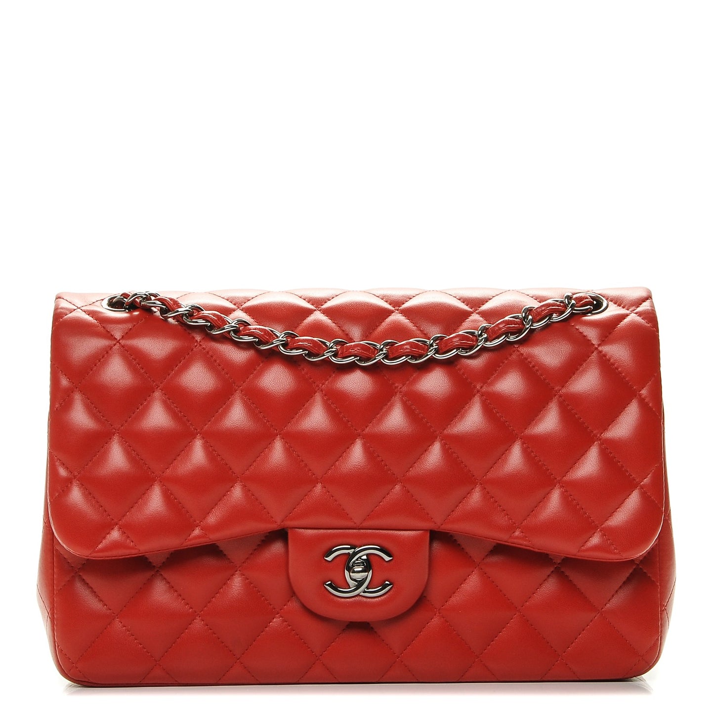 Lambskin Quilted Jumbo Double Flap Red