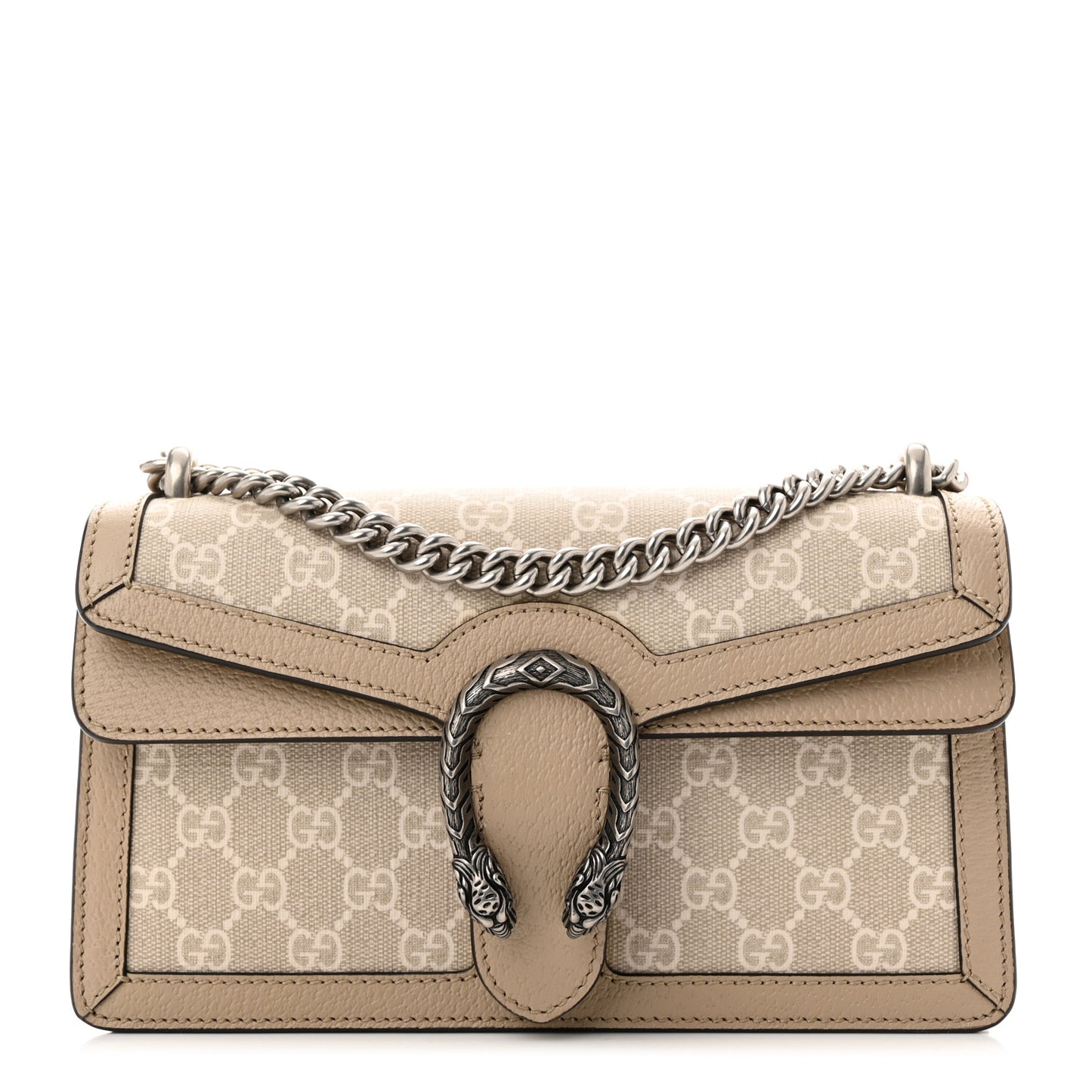 GG Supreme Monogram Textured Dollar Calfskin Small Rectangular Dionysus Shoulder Bag Beige Mystic White Oatmeal