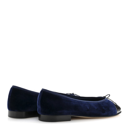 Chanel Velvet Patent Calfskin Cap Toe Ballerina Flats 37.5 Navy Black 4 of 10