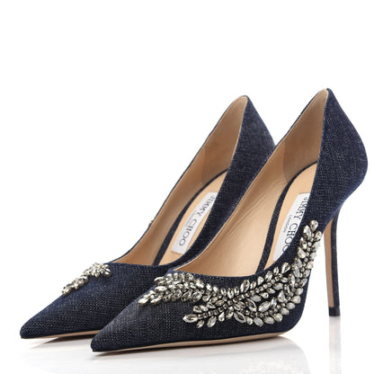 Jimmy Choo Denim Crystal Embroidery Love 100 Pumps 37 Indigo 3 of 10