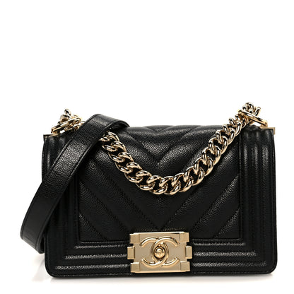Chanel Caviar Chevron Quilted Small Boy Flap Black 1 of 11