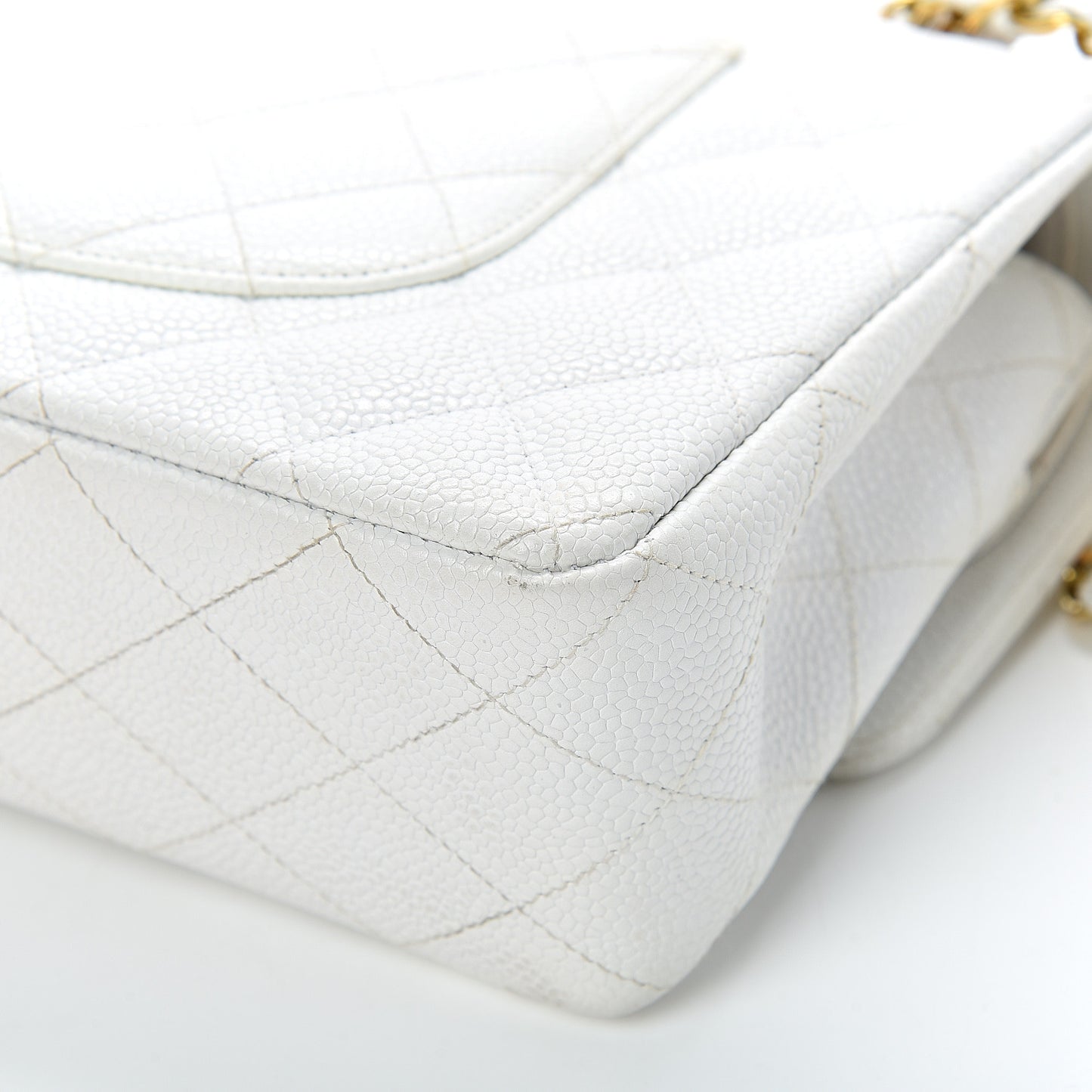 Caviar Quilted Medium Double Flap White
