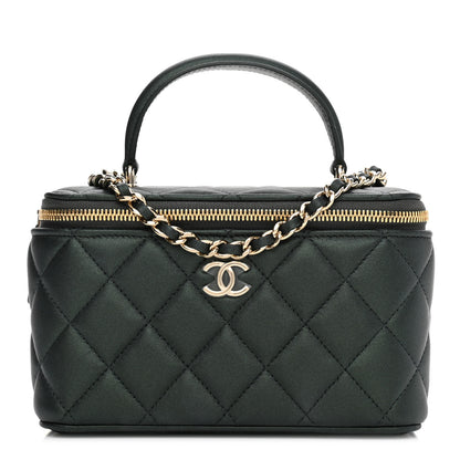 Chanel Iridescent Lambskin Quilted Small Top Handle Vanity Case With Chain Dark Green 1 of 12