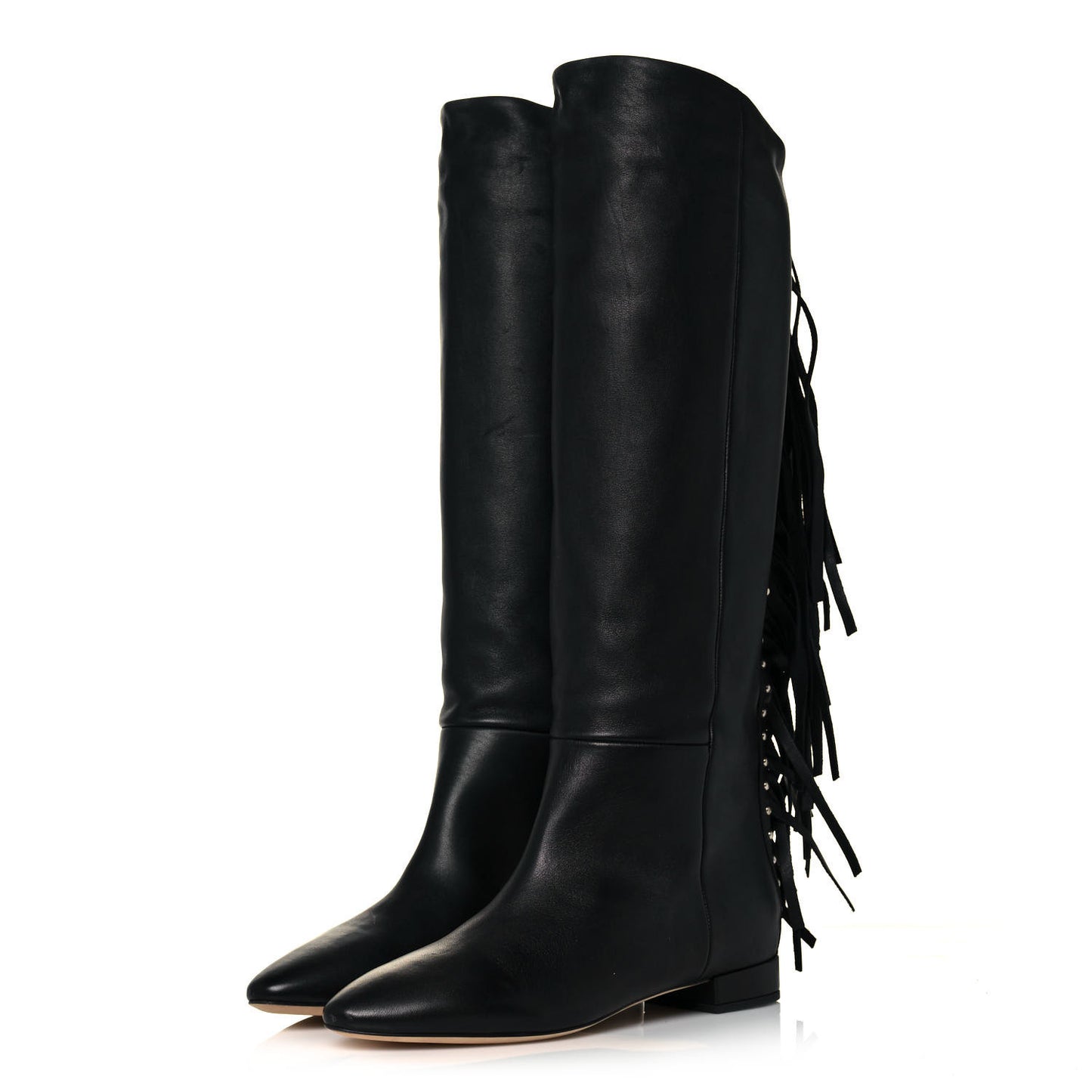 Calfskin Dana Knee High Fringed Boots 36.5 Black