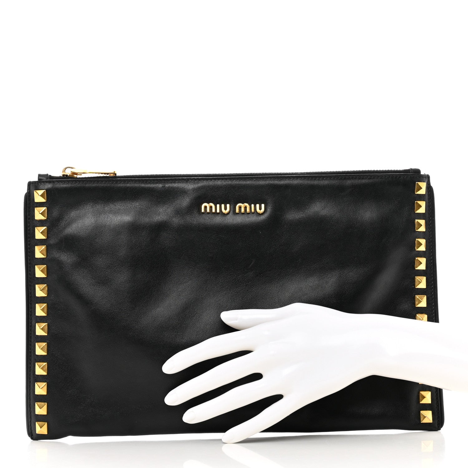Miu Miu Soft Calf Studded Zip Pouch Black 2 of 8