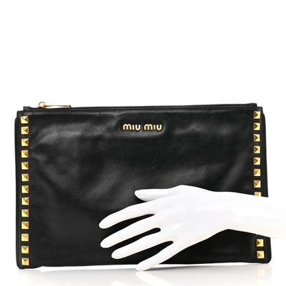 Miu Miu Soft Calf Studded Zip Pouch Black 2 of 8