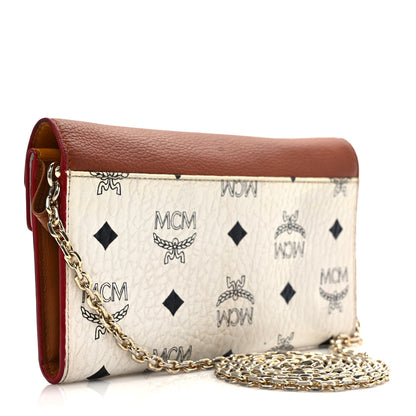 MCM Calfskin Visetos Monogram Patricia Color Block Wallet On Chain Cognac White 3 of 10