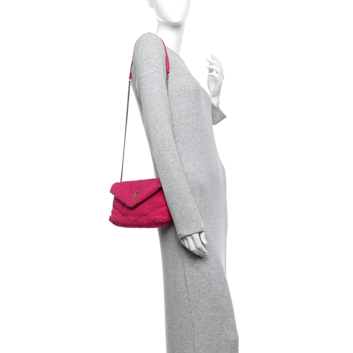 Boucle Tweed Quilted Toy Loulou Puffer Monogram Chain Satchel Magenta