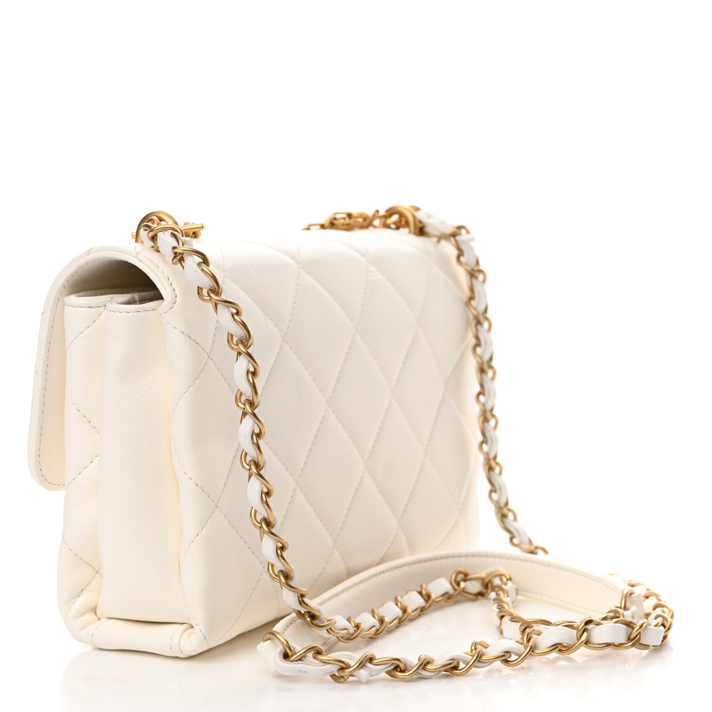 Lambskin Quilted Small CC Crystal Logo Chain Flap White