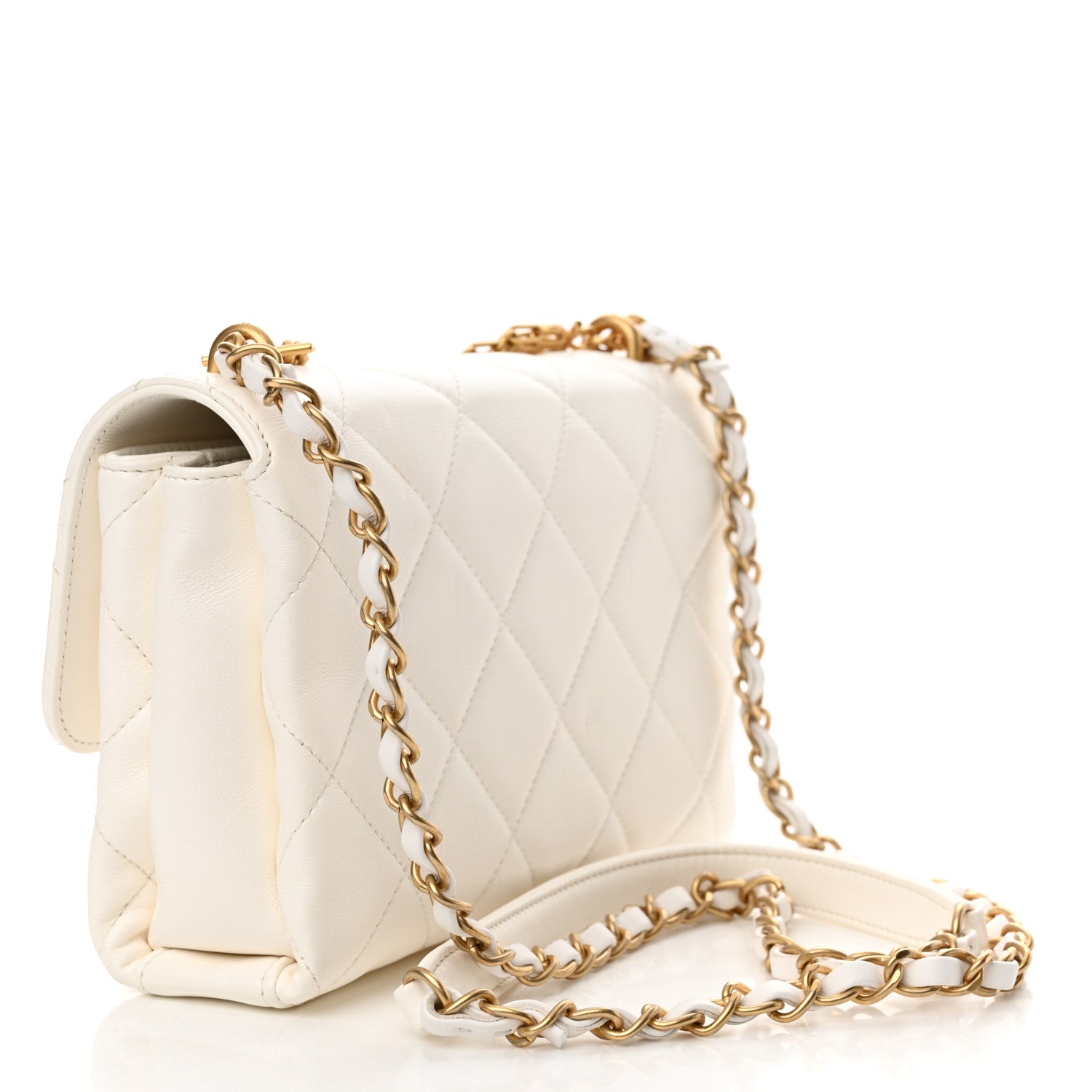 Chanel Lambskin Quilted Small CC Crystal Logo Chain Flap White 3 of 10