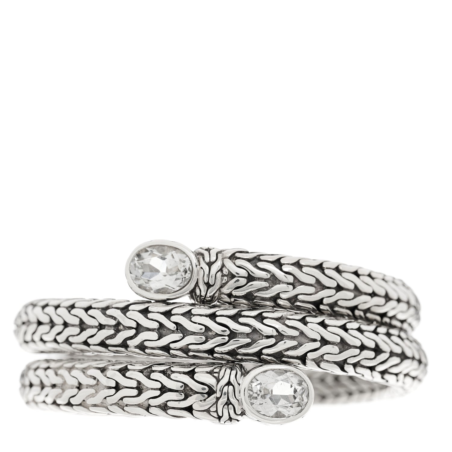 John Hardy Sterling Silver White Topaz Double Coil Bracelet 1 of 4