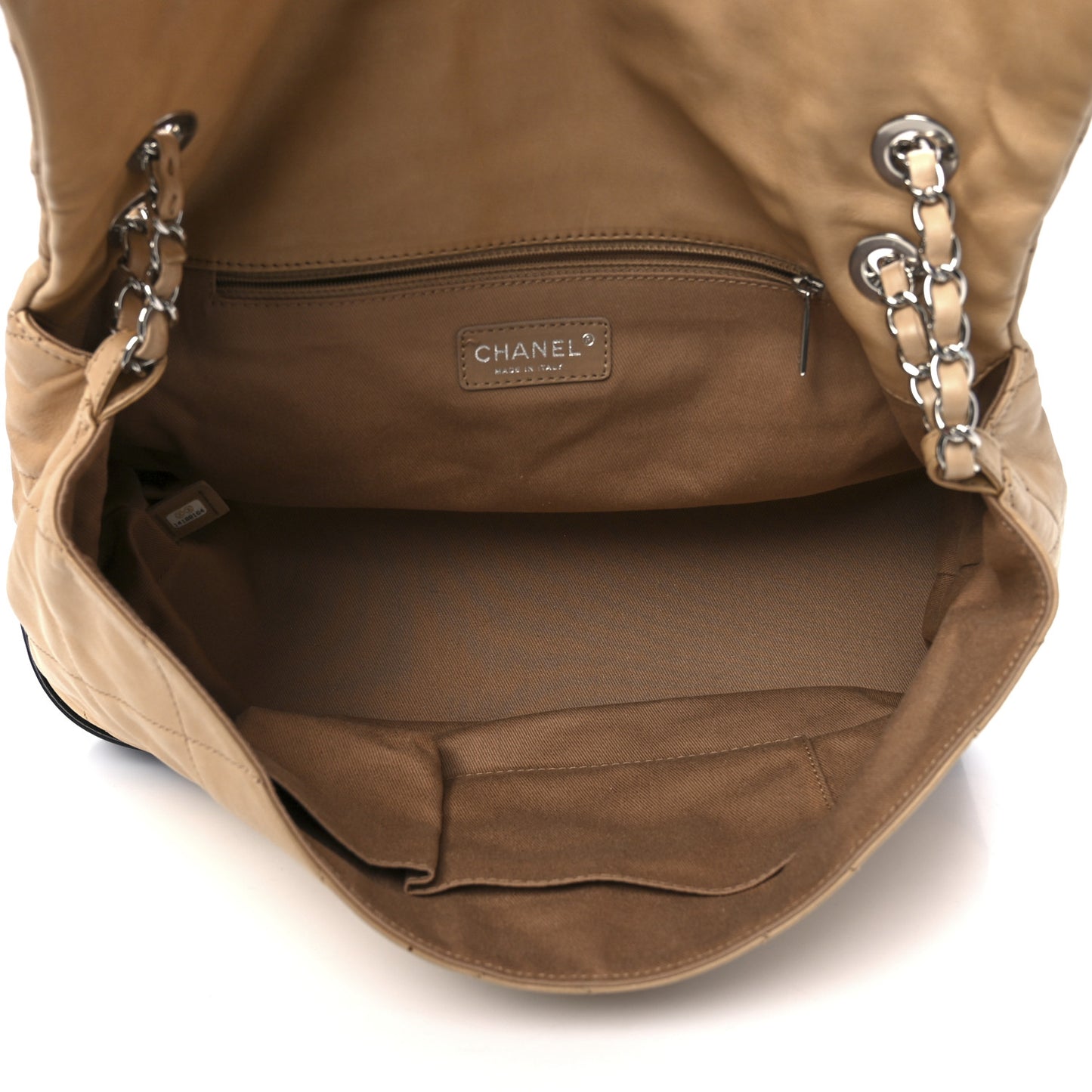 Calfskin Quilted VIP Flap Beige Black