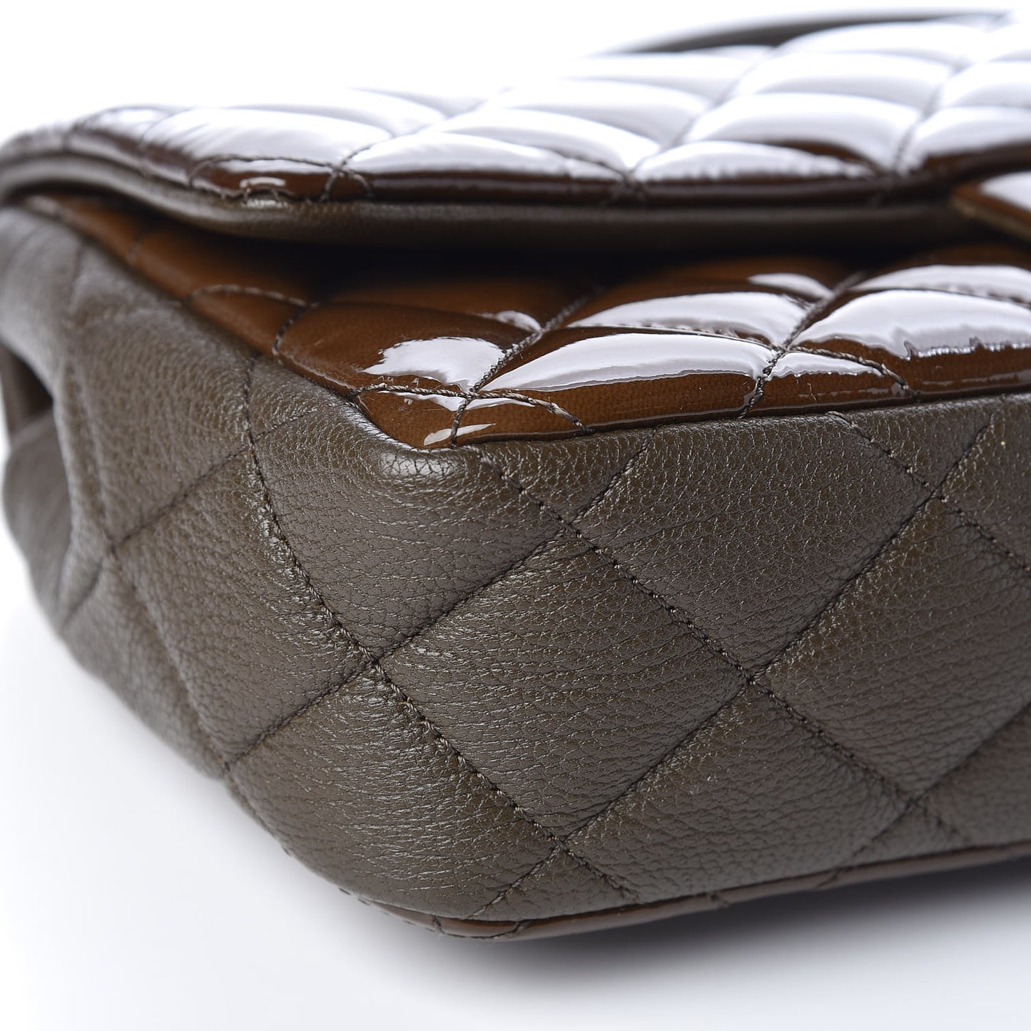 Patent Goatskin Quilted Medium CC Eyelet Flap Khaki
