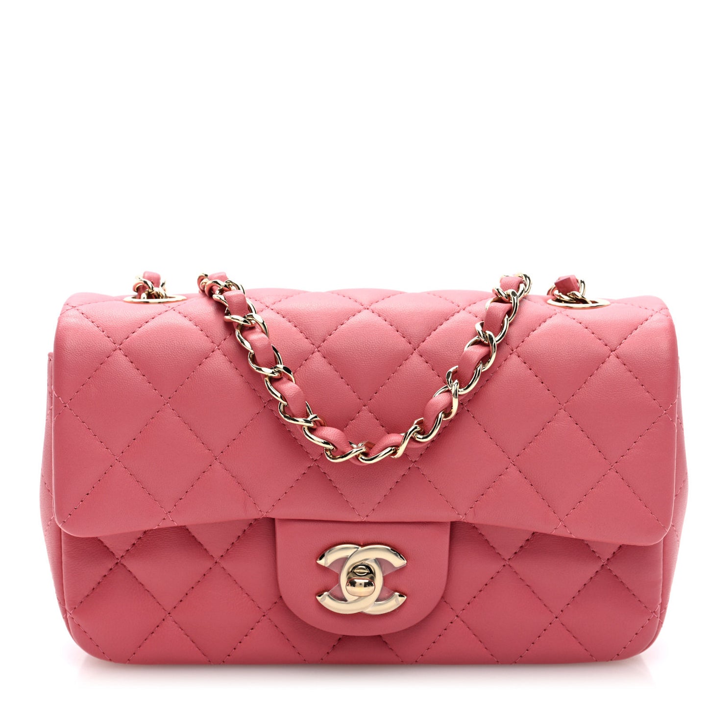 Lambskin Quilted Valentine Charms Mini Rectangular Flap Pink