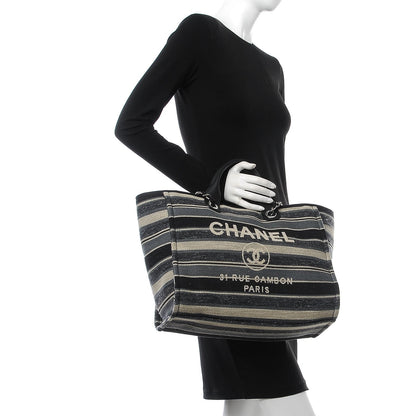Chanel Striped Canvas Large Deauville Tote Dark Grey 3 of 9