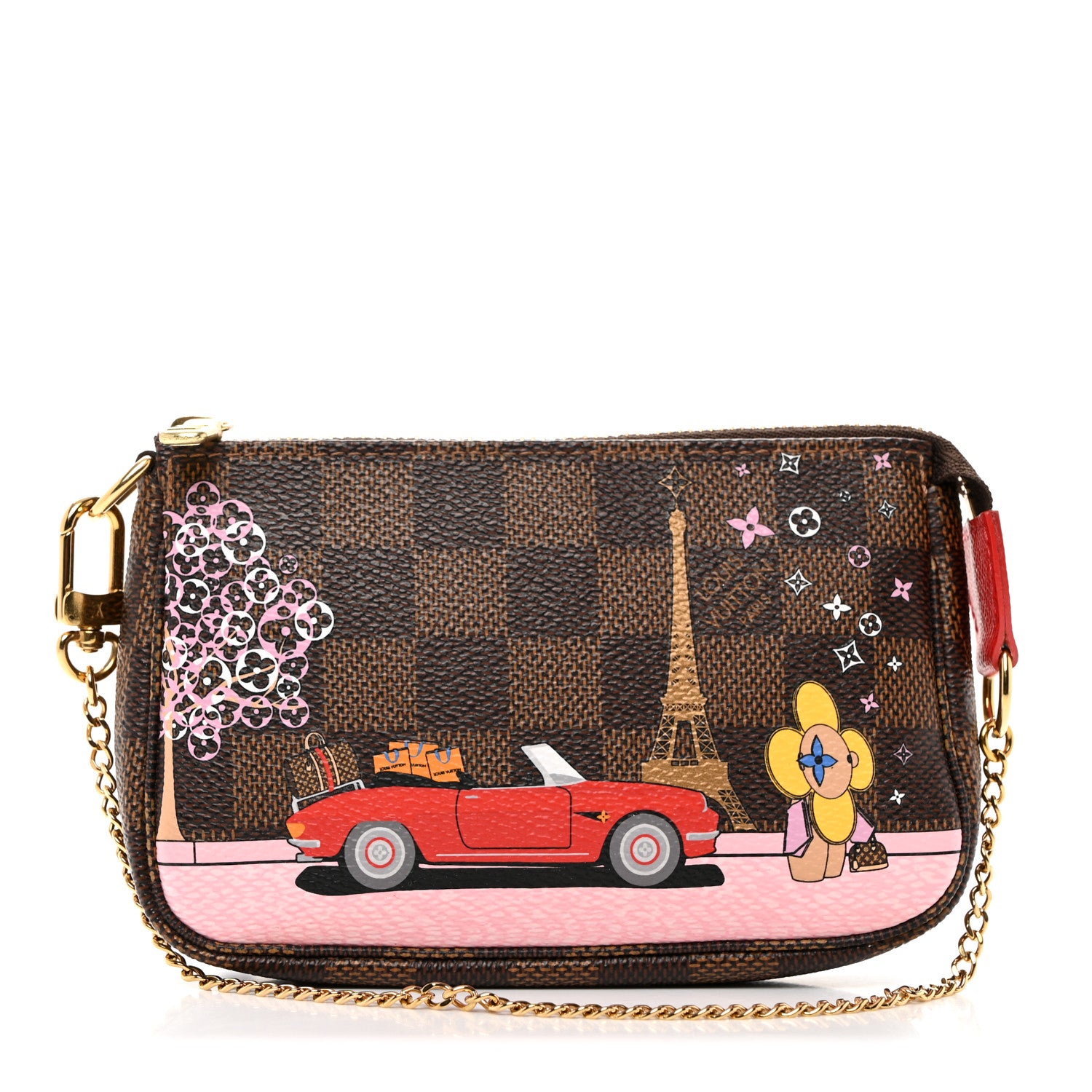 Louis Vuitton Damier Ebene 2019 Christmas Animation Mini Pochette Accessories Red 1 of 7