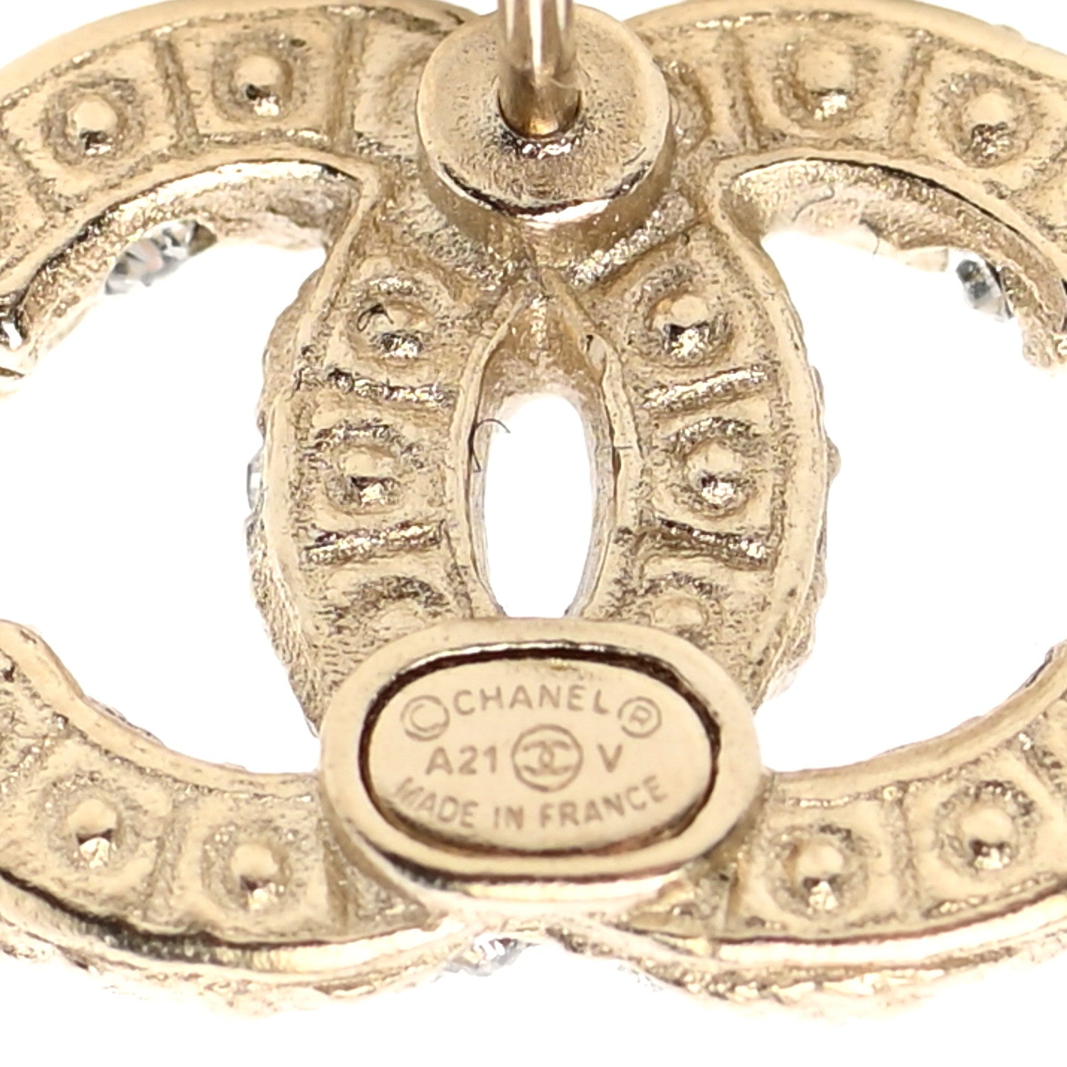 Chanel Pearl Crystal CC Earrings Light Gold 4 of 5