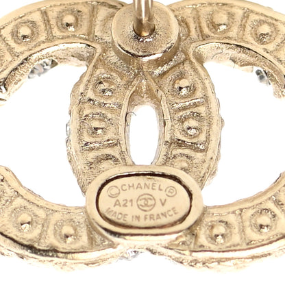 Chanel Pearl Crystal CC Earrings Light Gold 4 of 5