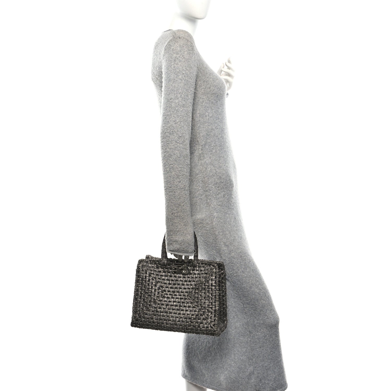 Salvatore Ferragamo Raffia Medium The Studio Box Bag Silver 2 of 10